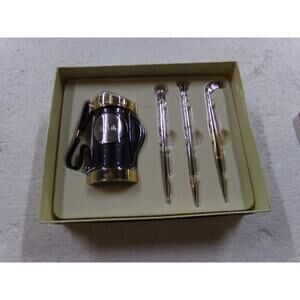 THINGS REMEMBERED GOLF DESK 4 PC SET BRASS CHROME BLACK NEW IN BOX